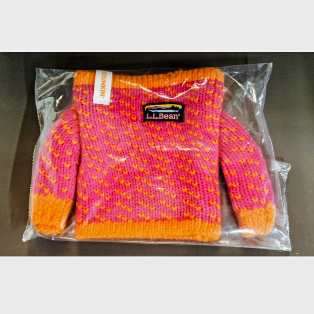 L.L. Bean x Dunkin Coffee Cup Cozie Sweater Pink Orange Knit Insulator NEW