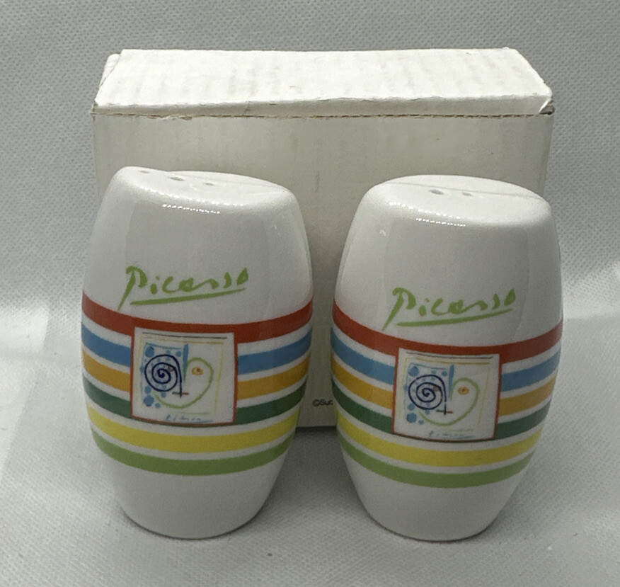 2007 Pablo Picasso Salt & Pepper Shakers Stripes Face Cubism Art Red Blue NIB