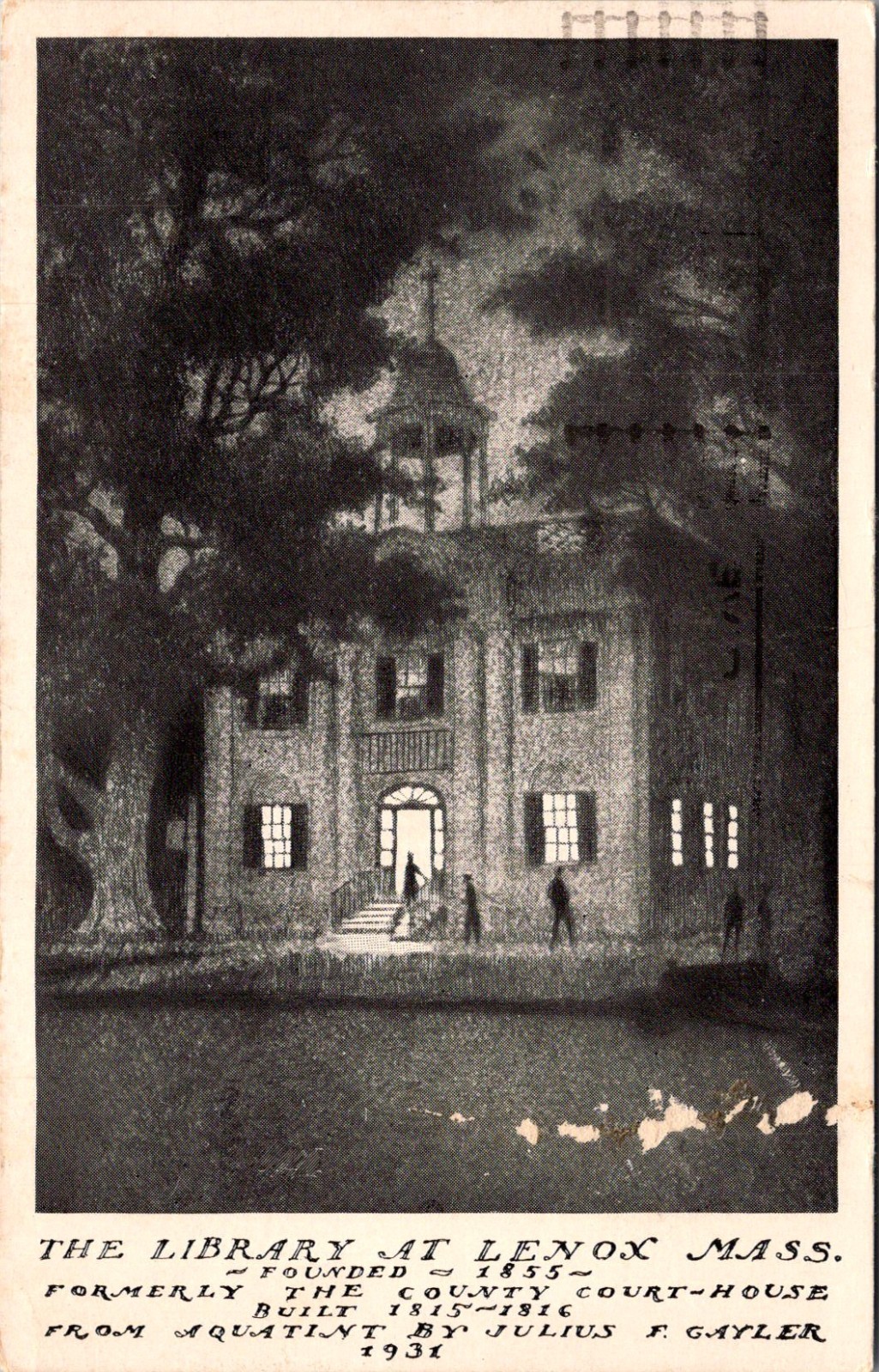The Library At Lenox MA Founded 1855 County Court-House Vintage Postcard TP11-16