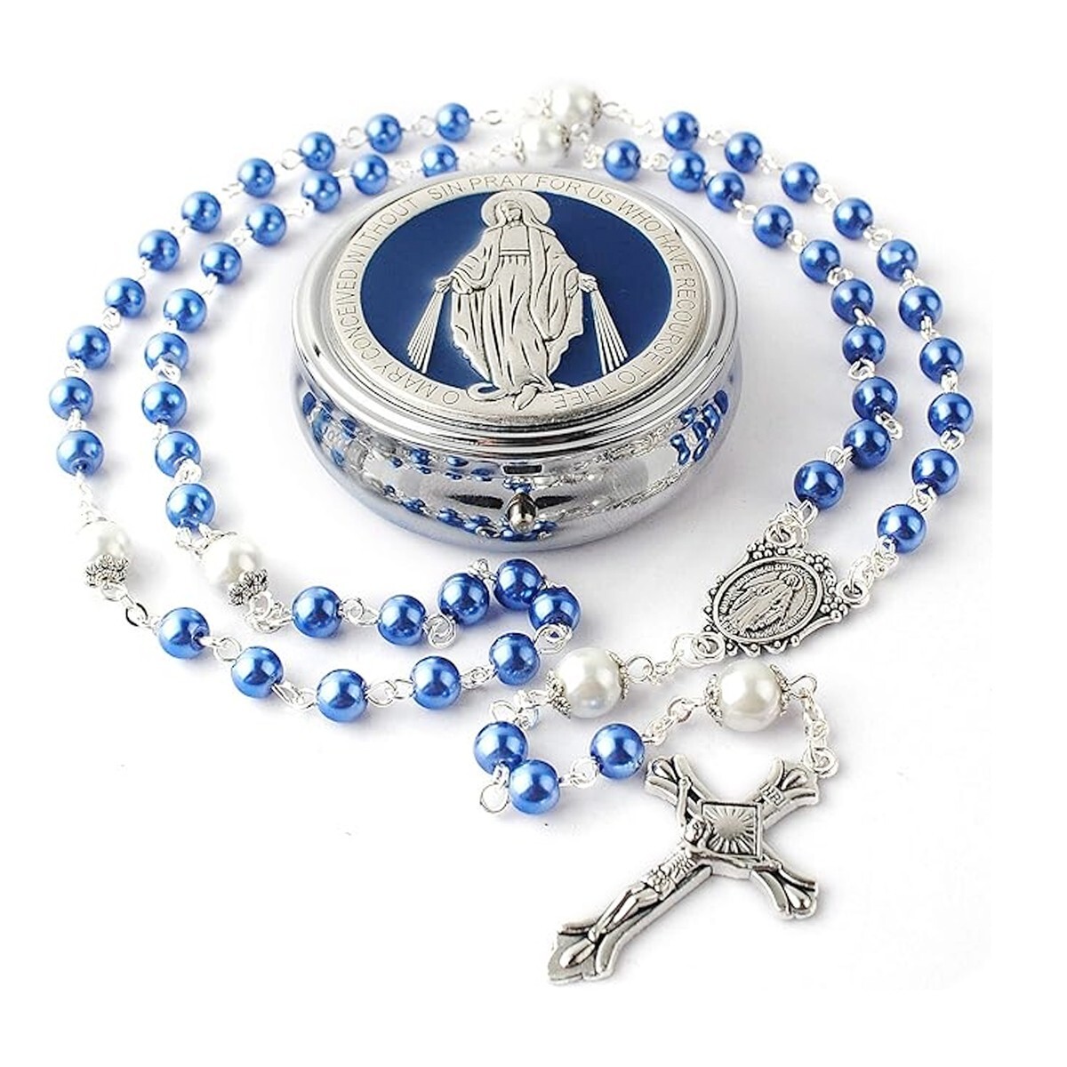 CT Rosary with 6mm Glass Pearl & 8mm Our Father Beads, Miraculous Metal Gift Box CT Rosary with 6mm Glass Pearl & 8mm Our Father Beads, Miraculous Metal Gift Box