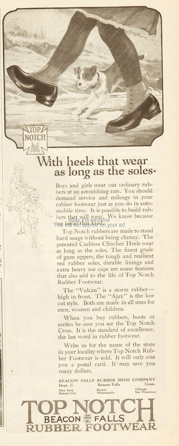 1921 Top Notch Beacon Falls Rubber Shoe Co CT Vintage Footwear Rubbers Ad