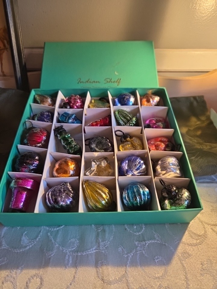 Vintage Style  Indian Shelf Miniature Mercury Glass Christmas Ornaments - Set of
