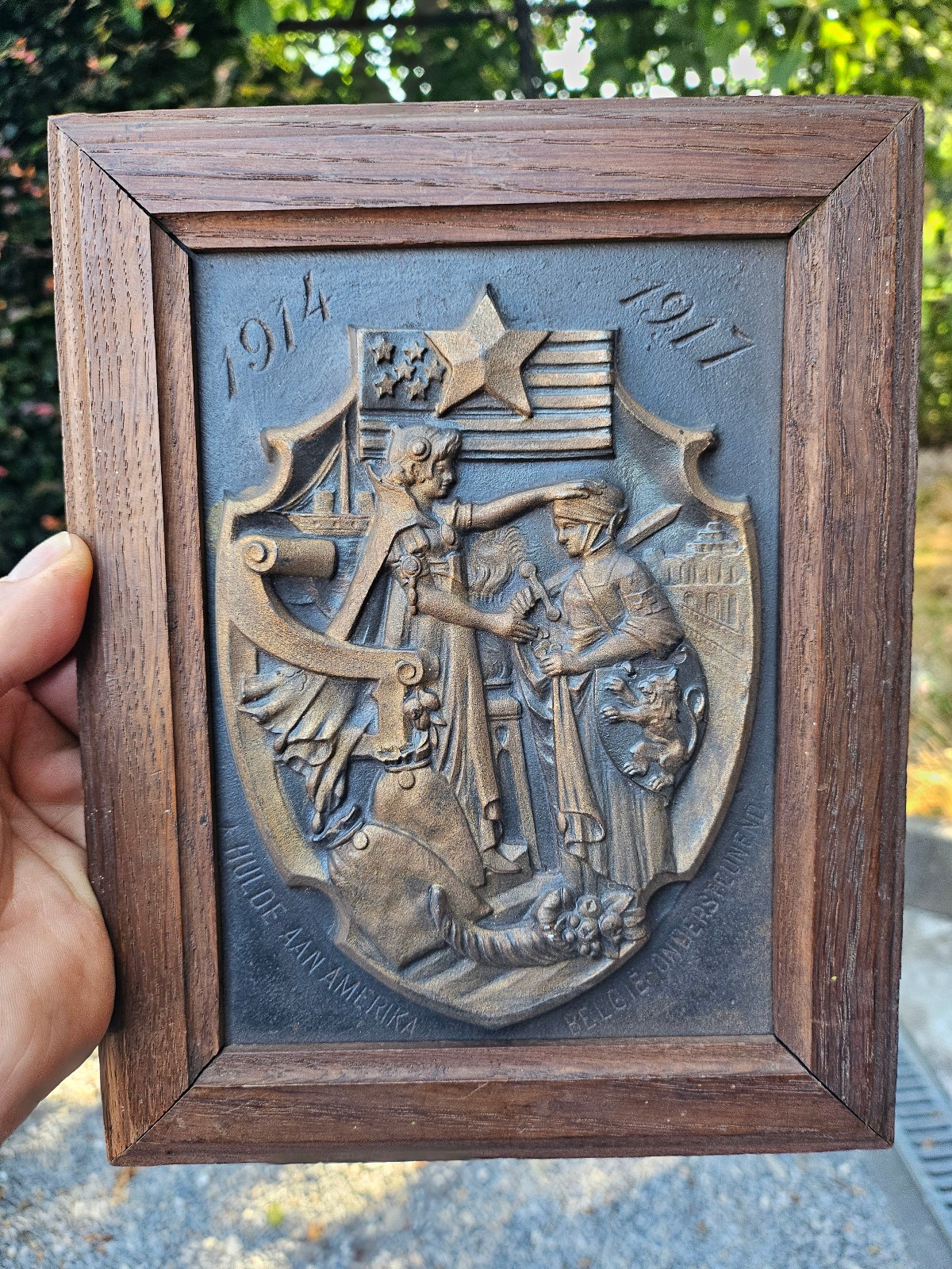 WWI Cast Iron Plaque 1914 1917 American Relief Belgium War Memorial Medal Art WWI Cast Iron Plaque 1914 1917 American Relief Belgium War Memorial Medal Art