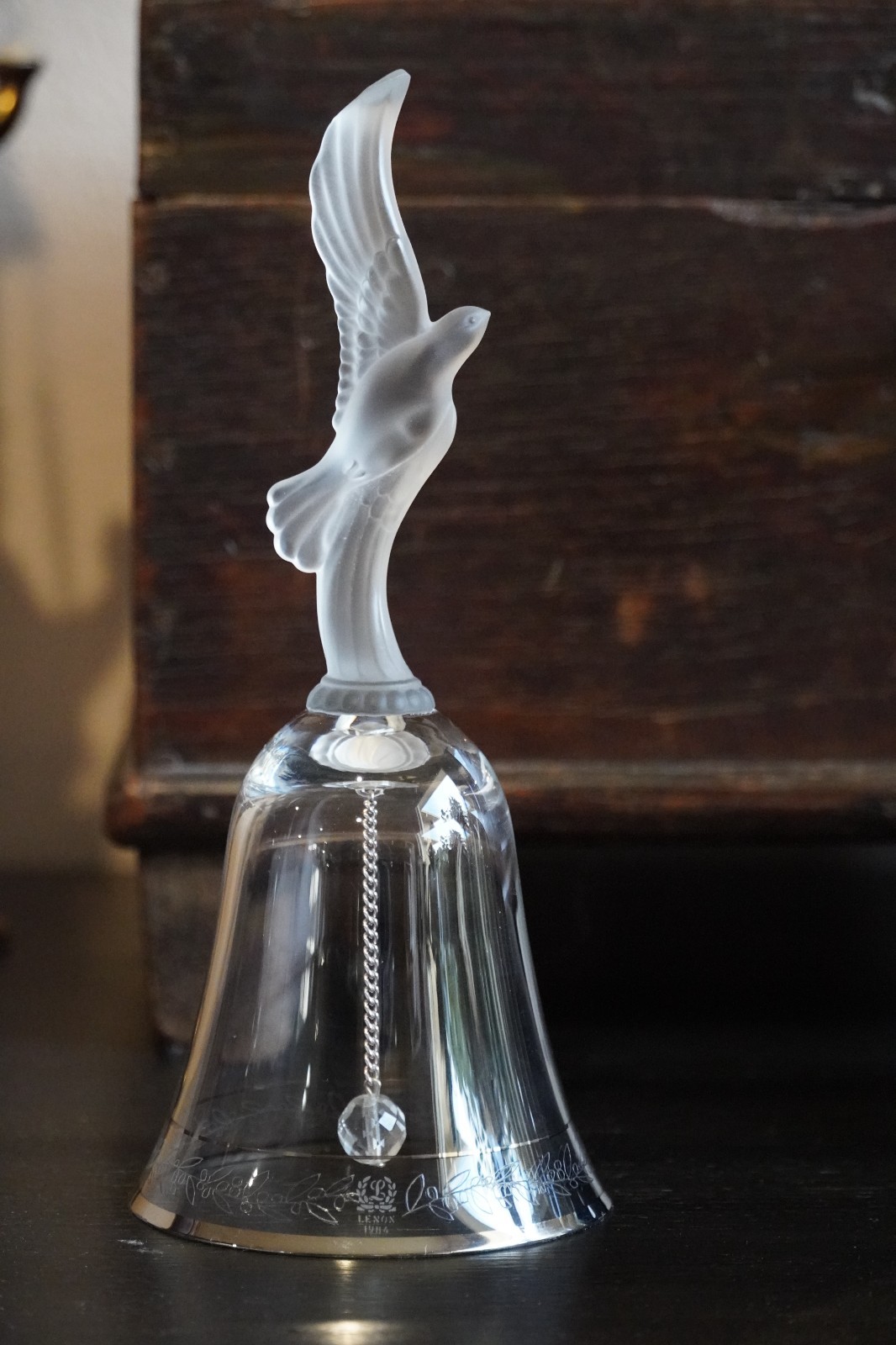 Lenox Vintage 1984 Clear Crystal Bell w/ Frosted Dove Handle - Lovely Gift