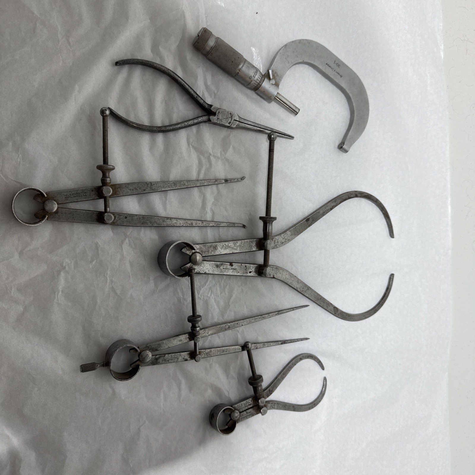 Vtg Machinist Tool Lot 7pc Starrett Crafts Sawyer Brown Sharpe Williams Caliper