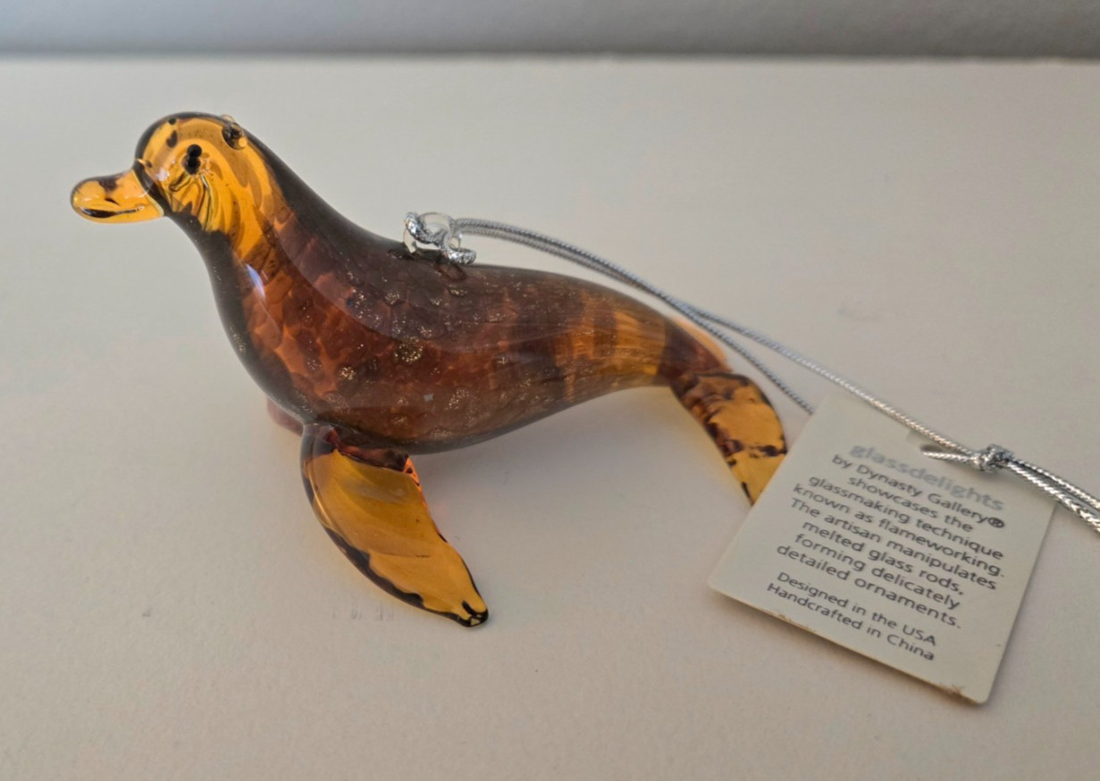 Dynasty Gallery 26823 Glassdelights Blown Glass Sea Lion Ornament ~ Amber & Gold