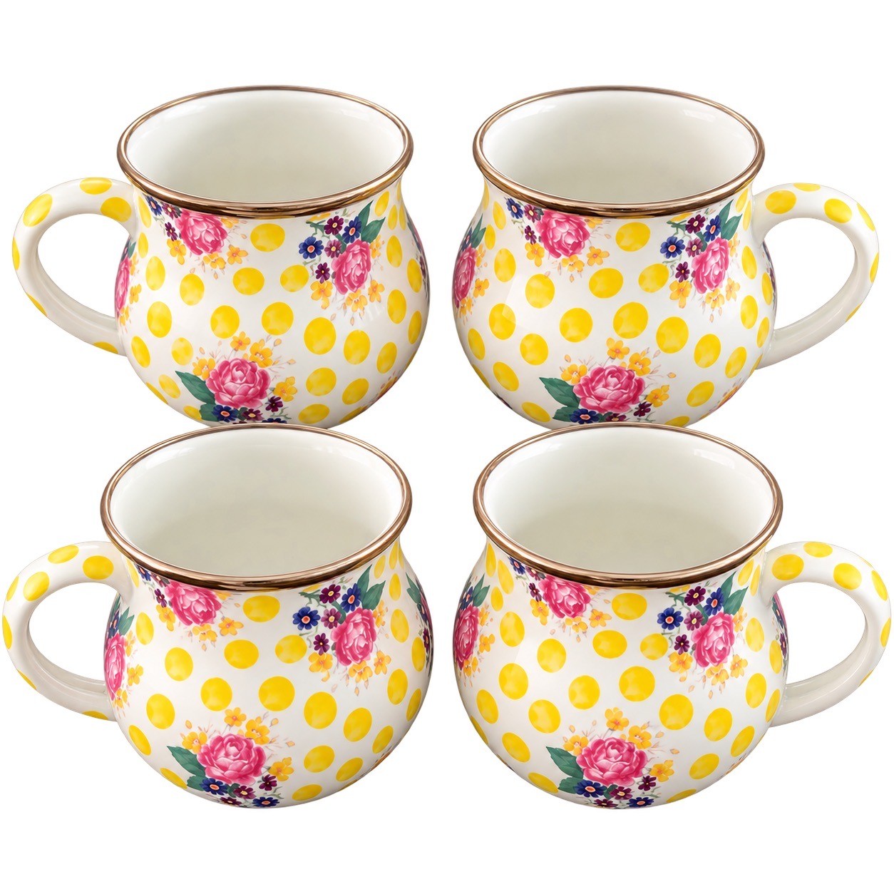 Vintage Retired MacKenzie Childs Enamel Buttercup Floral Exceedingly Rare Cups Vintage Retired MacKenzie Childs Enamel Buttercup Floral Exceedingly Rare Cups
