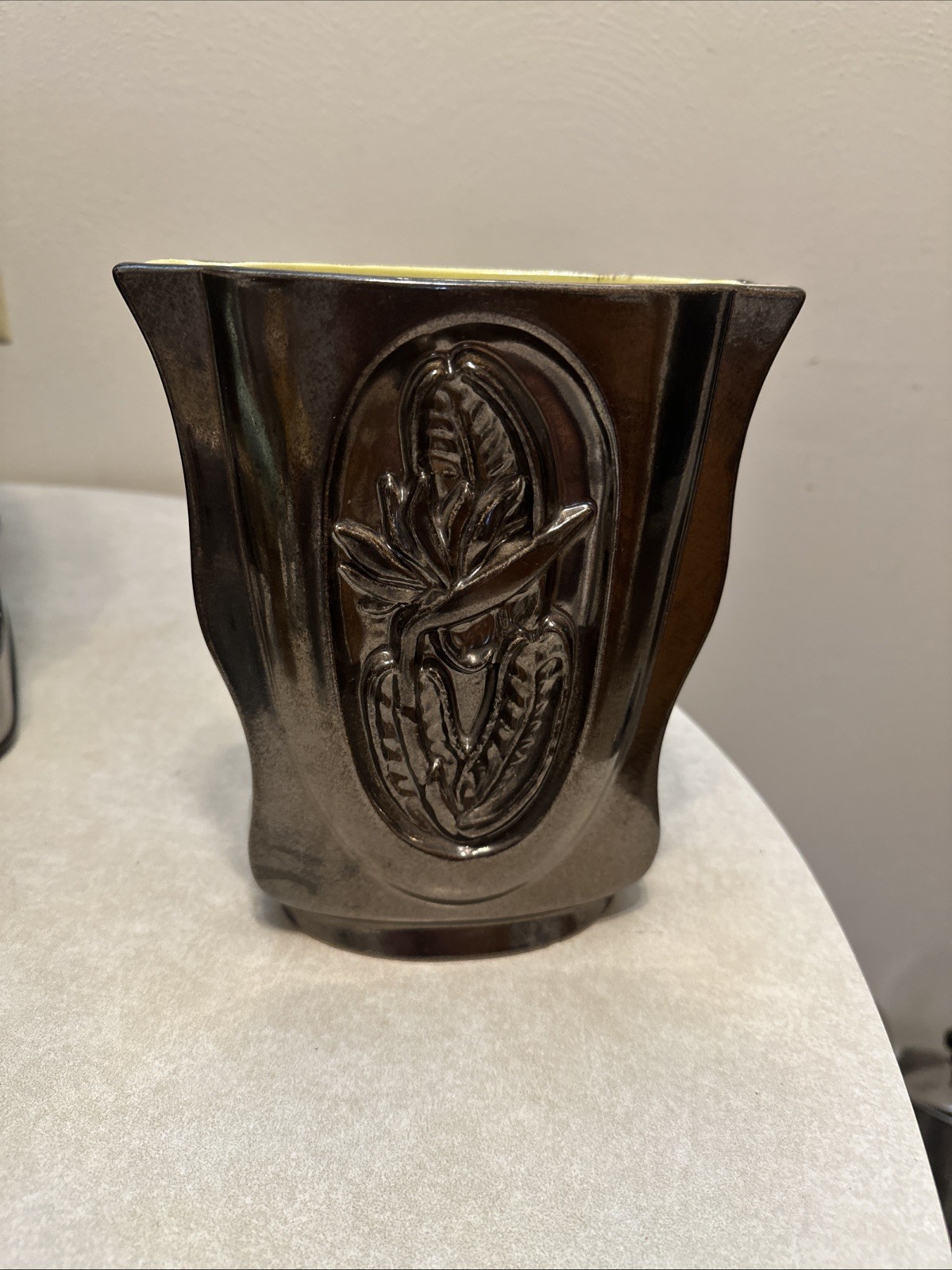 Red Wing Pottery USA B2000 Bronze Vase Lime Green Interior