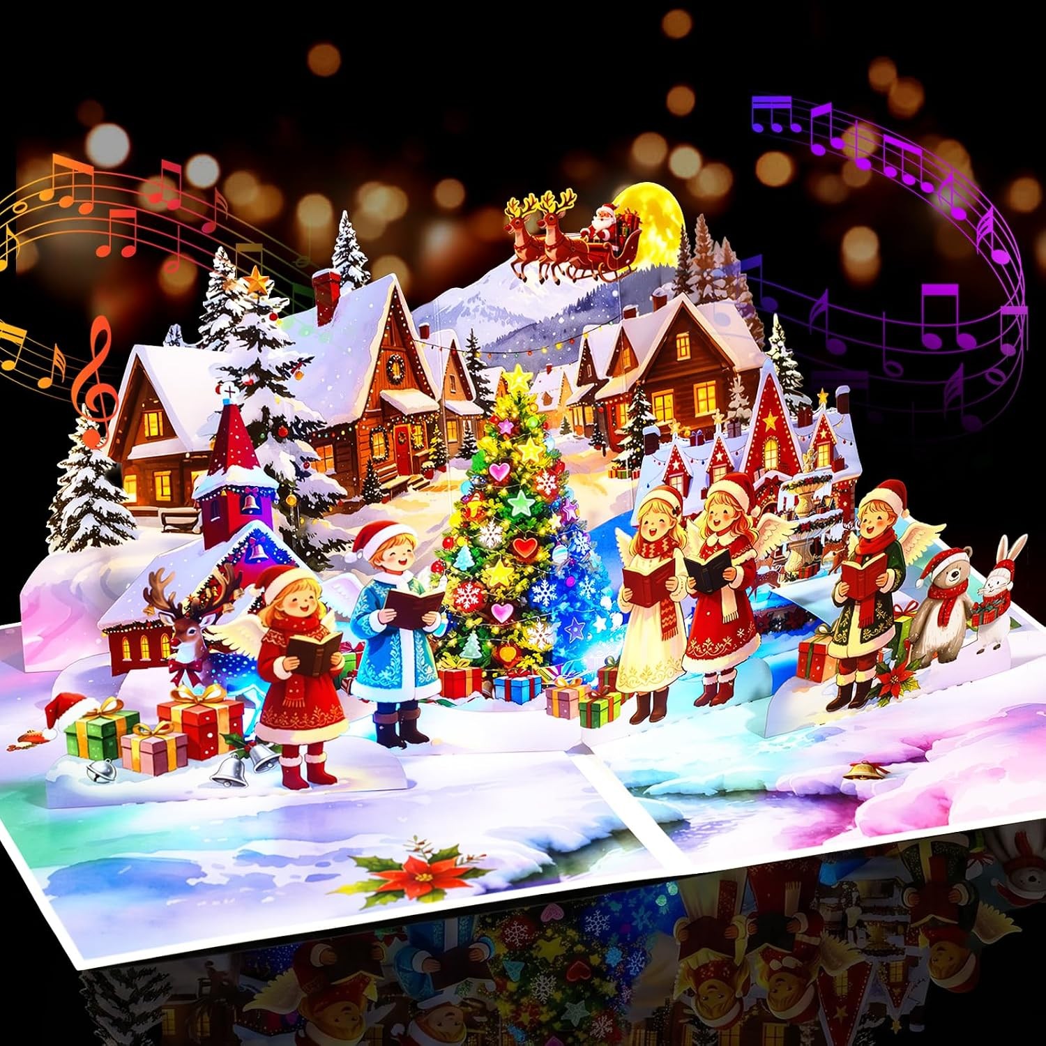 3D pop-up Christmas cards with Lights and Music of Merry Christmas