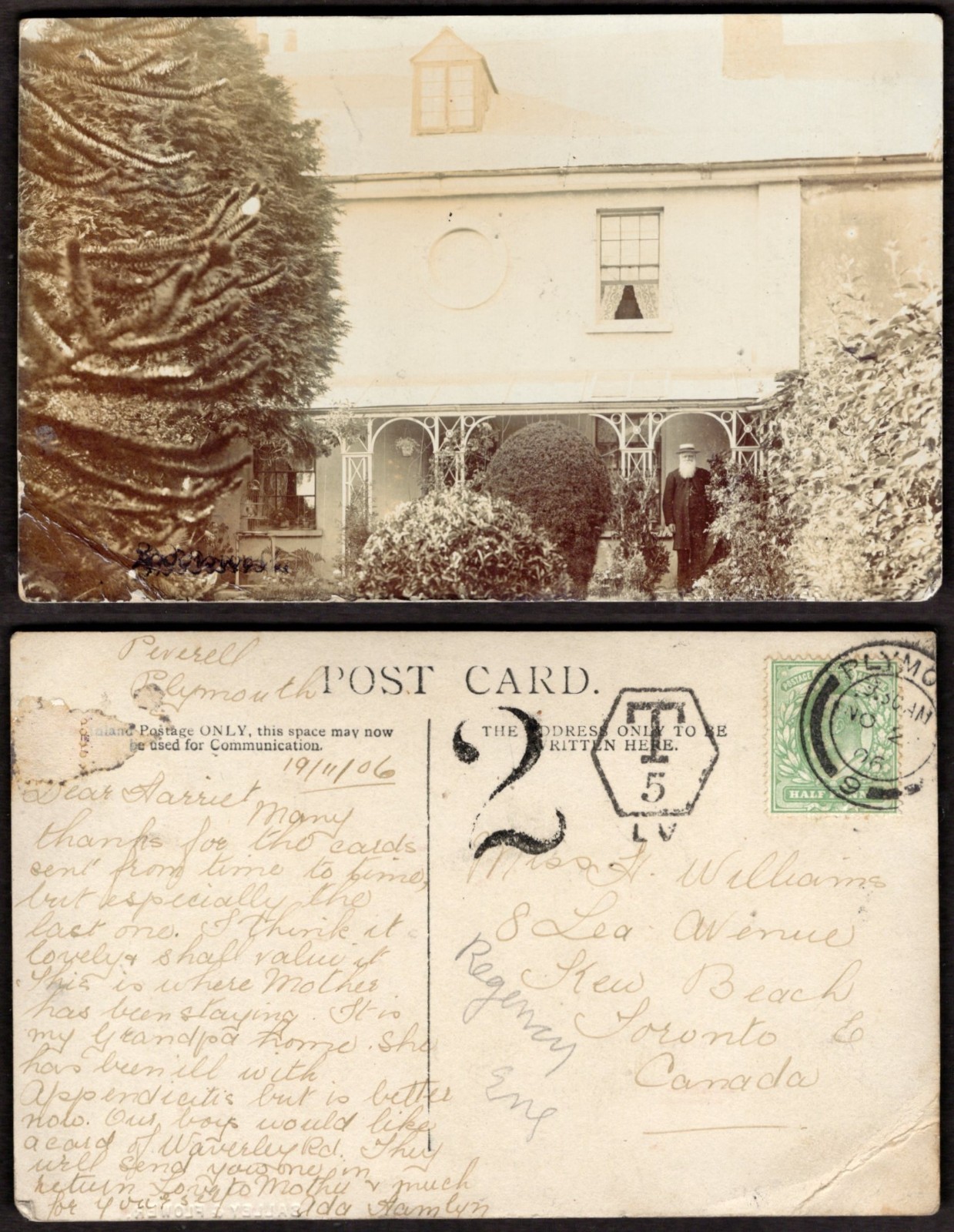 UK ENGLAND Plymouth 1906 Peverell Residence Real Photo Postcard by Balley/Flower