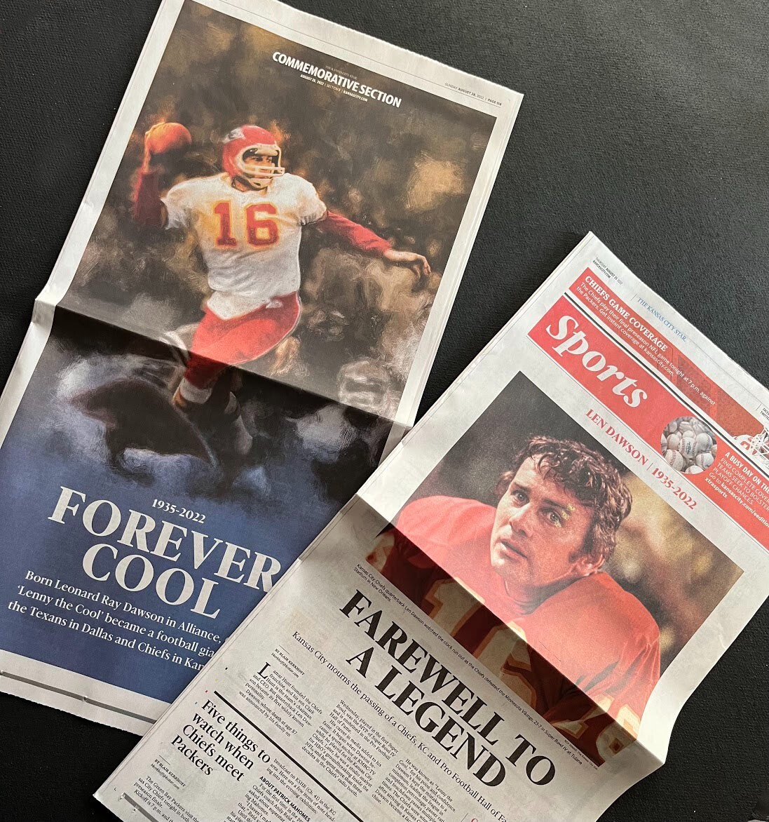 2 Len Dawson Kansas City Star commemorative issues Aug 25 and Aug 28 2022