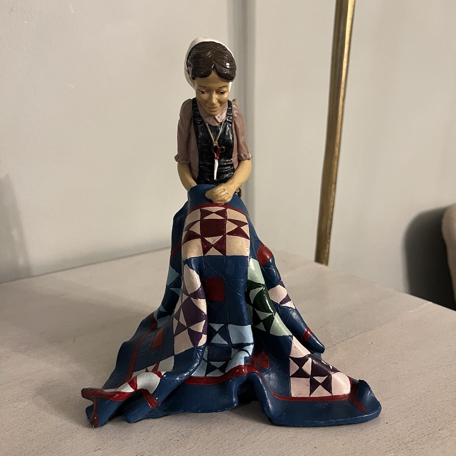 Vintage Amish Quilting Lady Figure by Jim Shore Signed 8