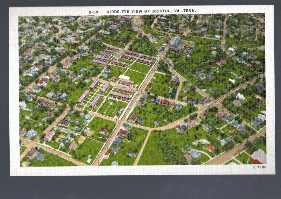 Bristol VA Tenn Birds Eye View Red Roof Buildings Cityscape Linen Postcard B-39 Bristol VA Tenn Birds Eye View Red Roof Buildings Cityscape Linen Postcard B-39