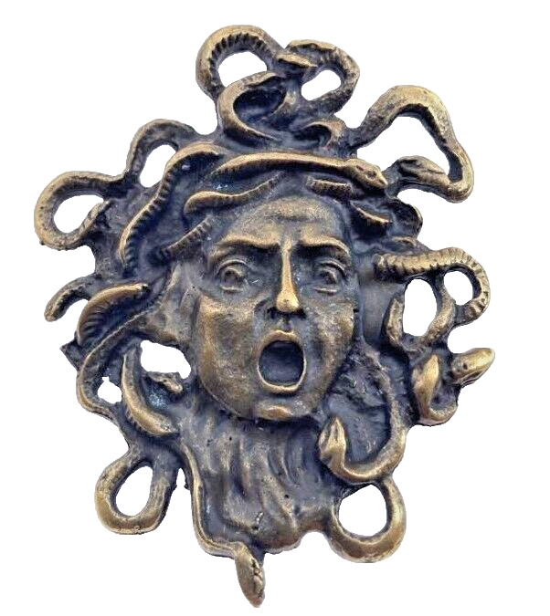 Brass Ancient Roman Medusa Ornament for Leather, Made in Italy
