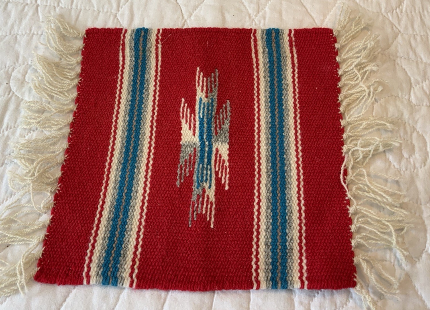 Southwest Rug Mat, Hand Woven, Stripes W/ Arrow Design, Ortega’s, Wool, Chimayo