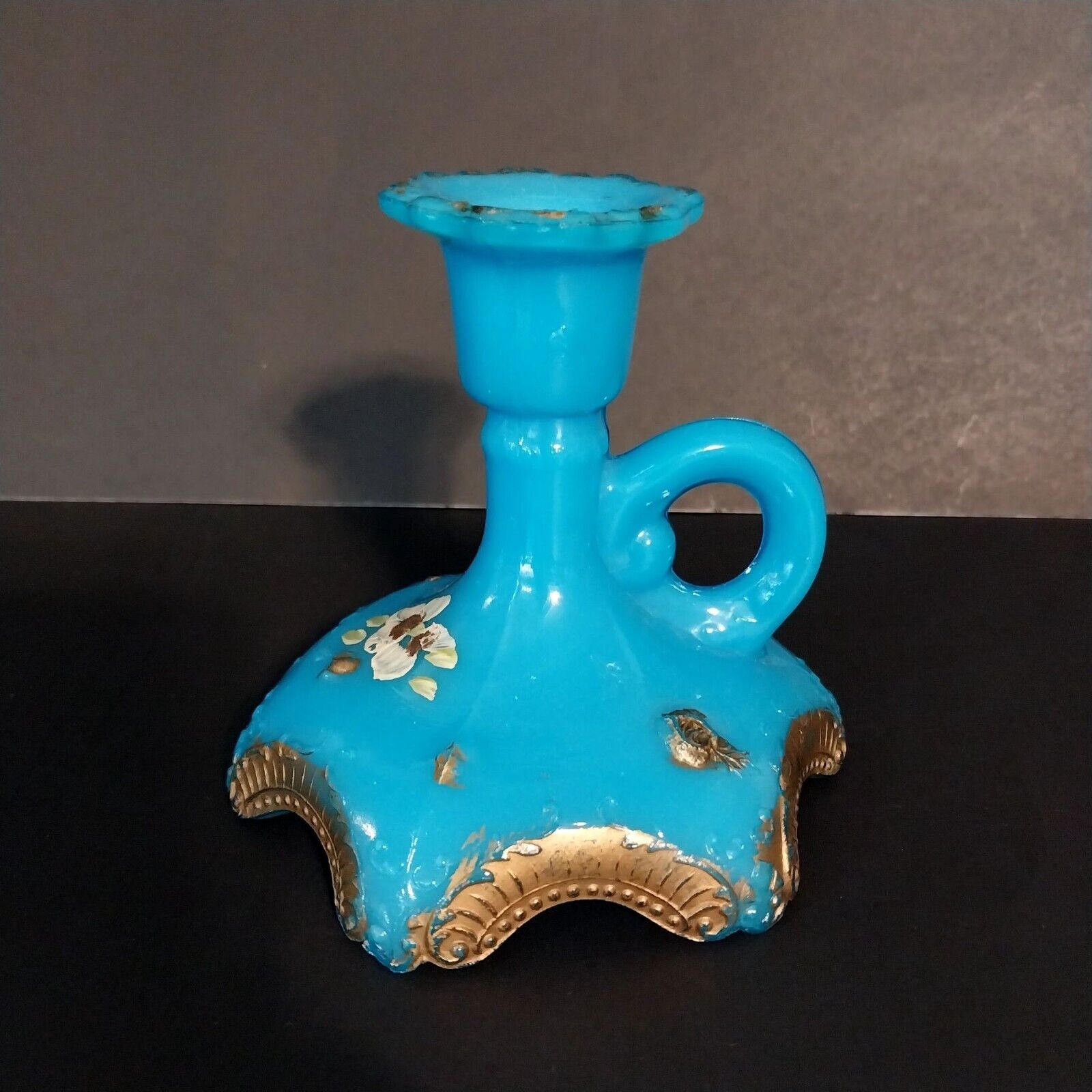 Dithridge and Company Turquoise Blue Handled Candlestick Holder - Hard to Find