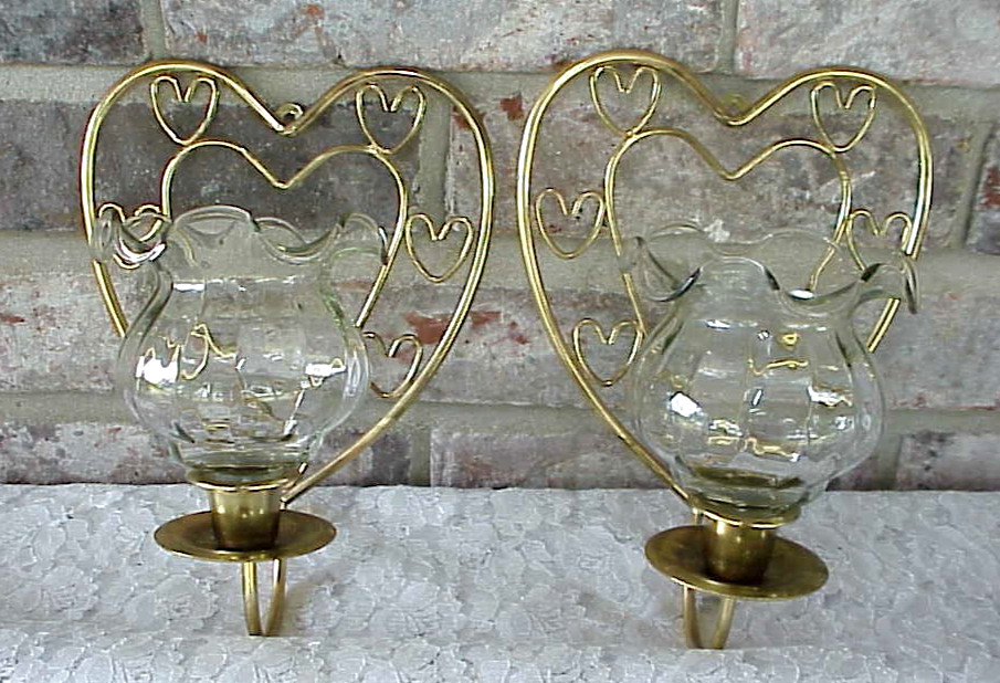 Vintage HOMCO Heart Shaped Wall Candle Sconces (2) Ruffled Peg Votive Cups Vintage HOMCO Heart Shaped Wall Candle Sconces (2) Ruffled Peg Votive Cups