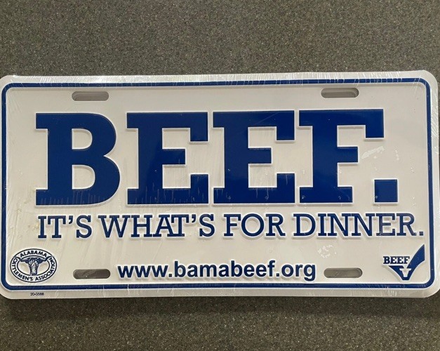 BEEF It\'s What\'s For Dinner METAL License Plate - blue Raised Letters EAT BEEF