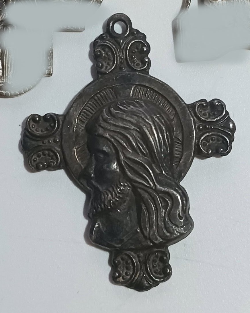 Vintage CREED STERLING Medal: Jesus Profile w/ Cross & Our Lady of Mt. Carmel