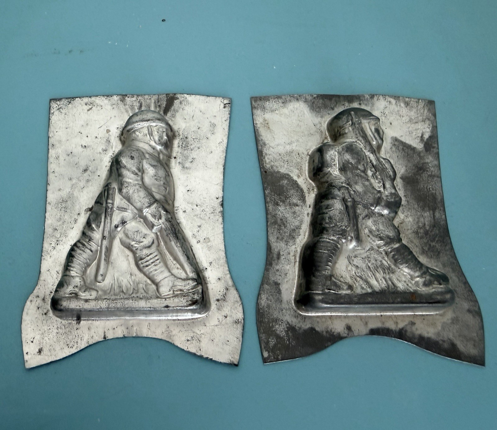 TWO Antique/Vintage Chocolate Mold Soldier 2 7/8