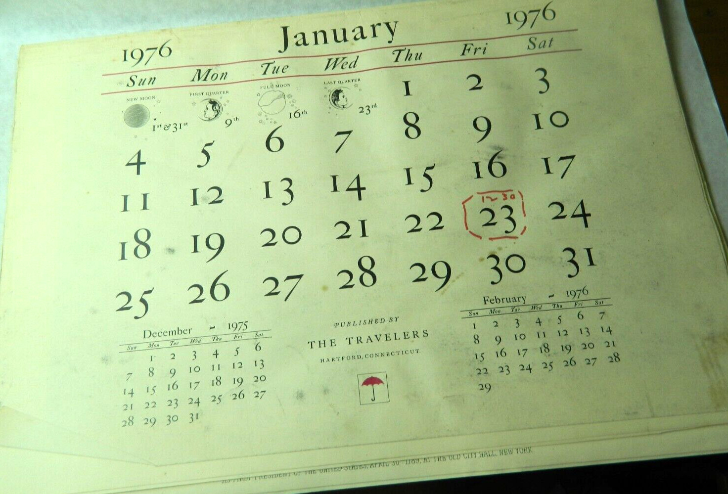 Vintage 1976 The Travelers Calendar Art Printings. SH1