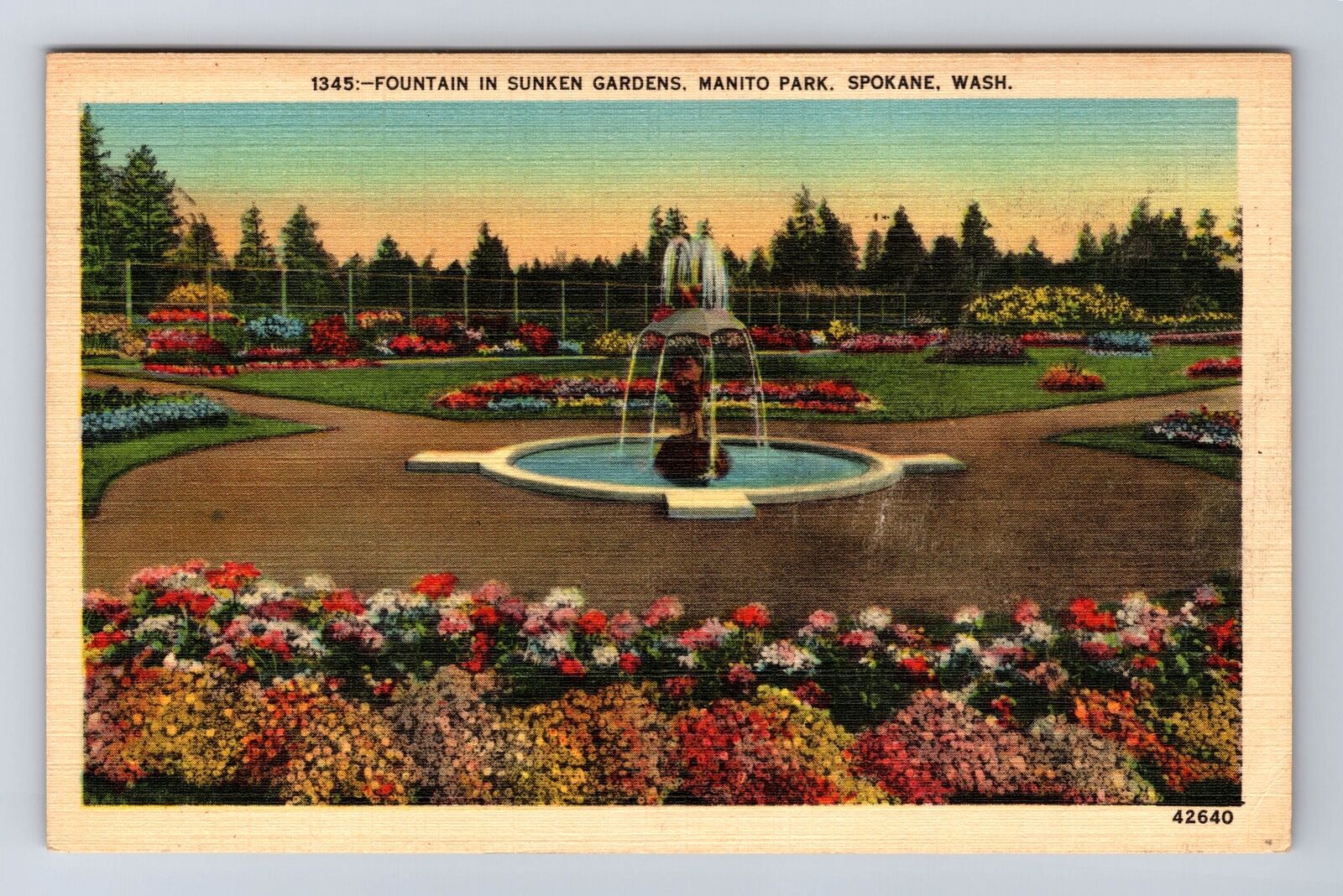 Spokane WA-Washington, Manito Park, Ft Sunken Gardens, Vintage c1948 Postcard