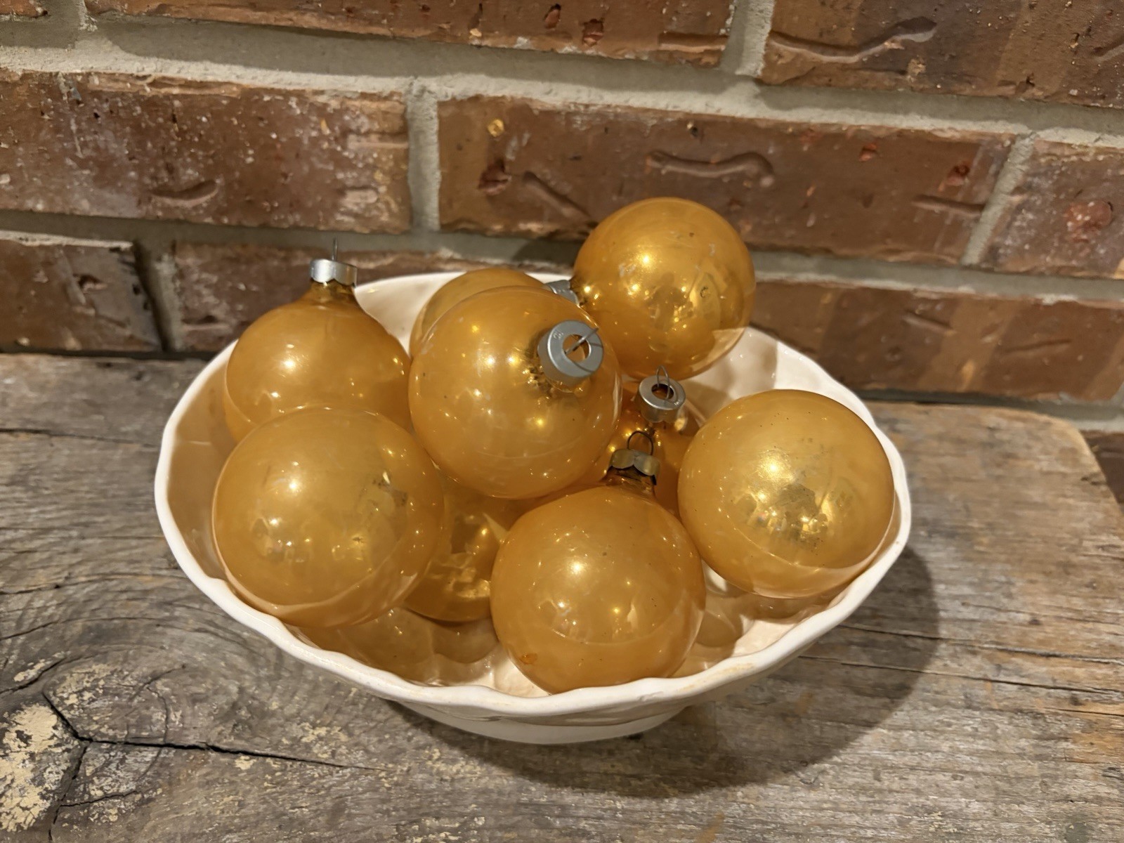 Vintage Holly Brand Gold Glass Blown Ball Ornaments Set Of 9