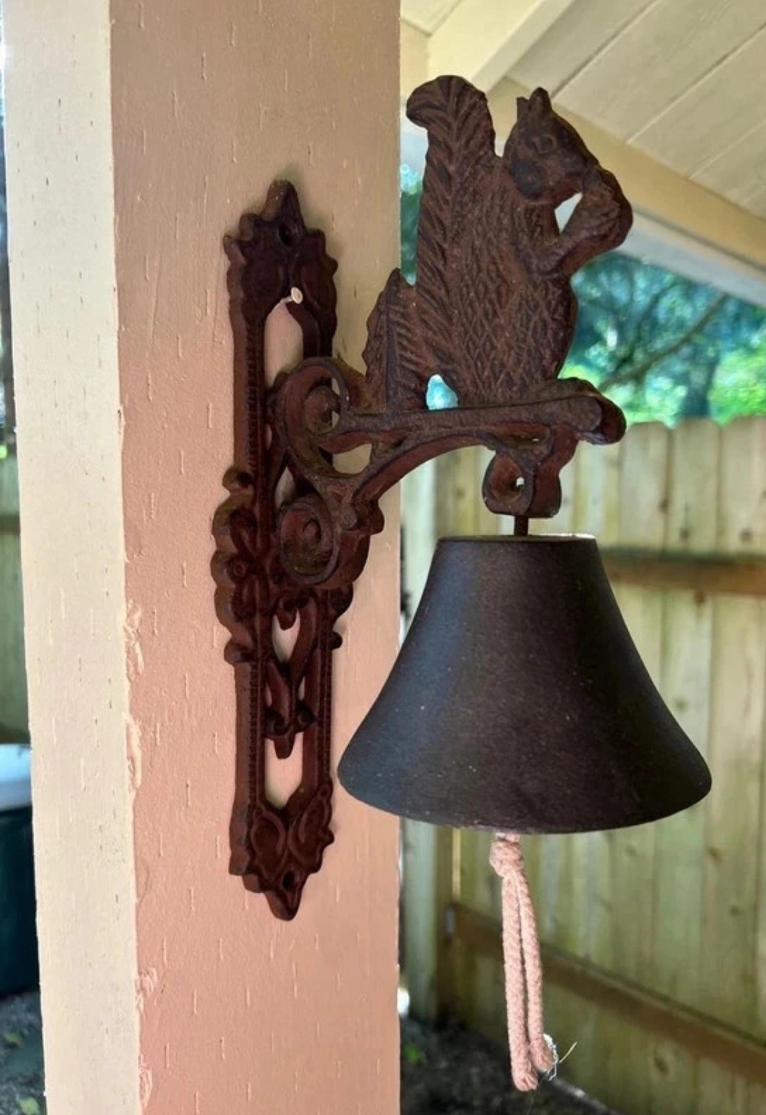 Vintage Cast Iron Squirrel Bell Wall Mount 9 Inch Outdoor Cabin decor 