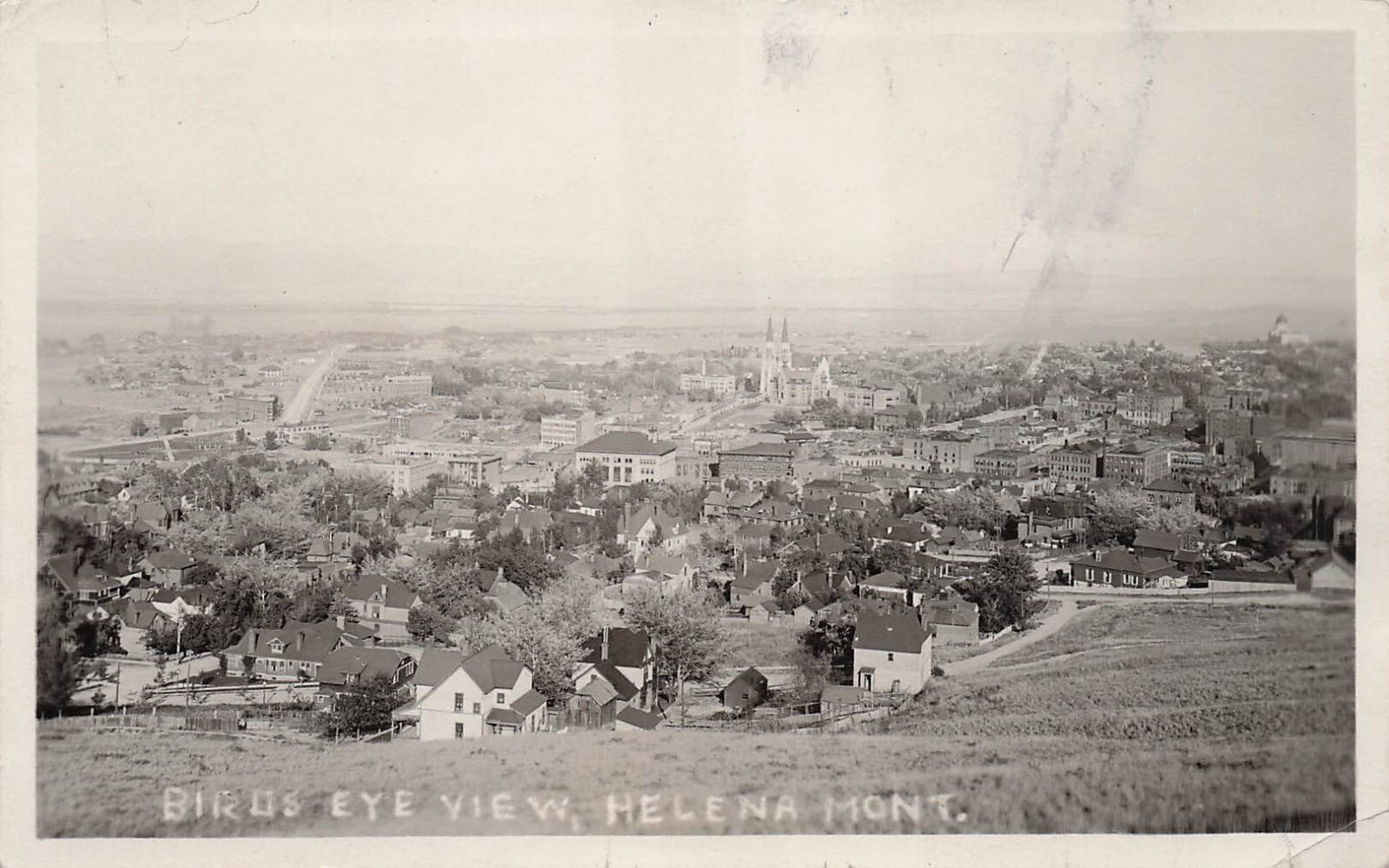RPPC Helena Montana MT Aerial View Downtown Cathedral c1924 Photo Postcard E33