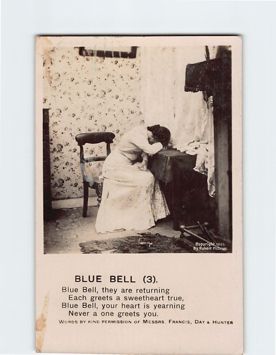 Postcard Woman Sleeping by the Table Blue Bell 3 Poem