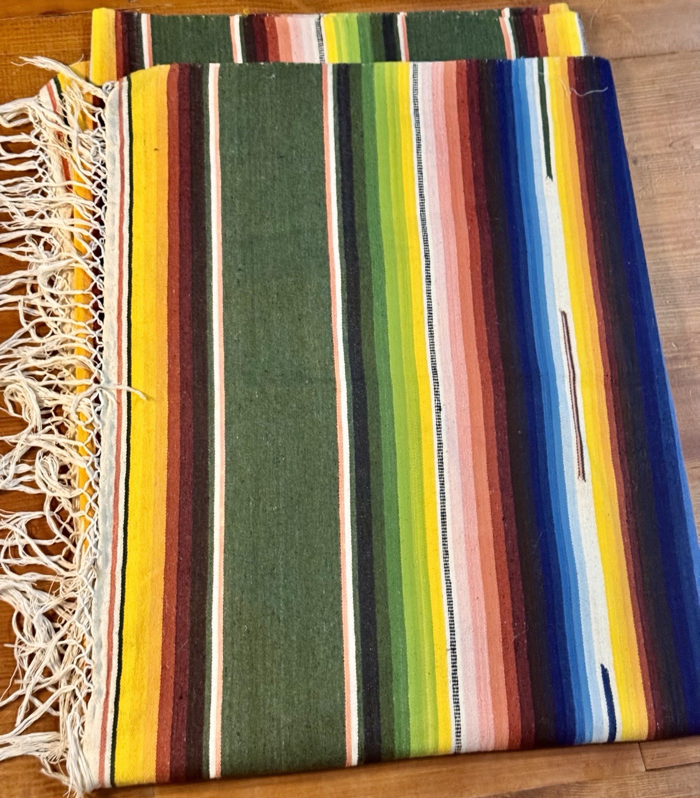 Vintage Huge Mexican Saltillo Handwoven Blanket Serape 92”x 62”Mexico