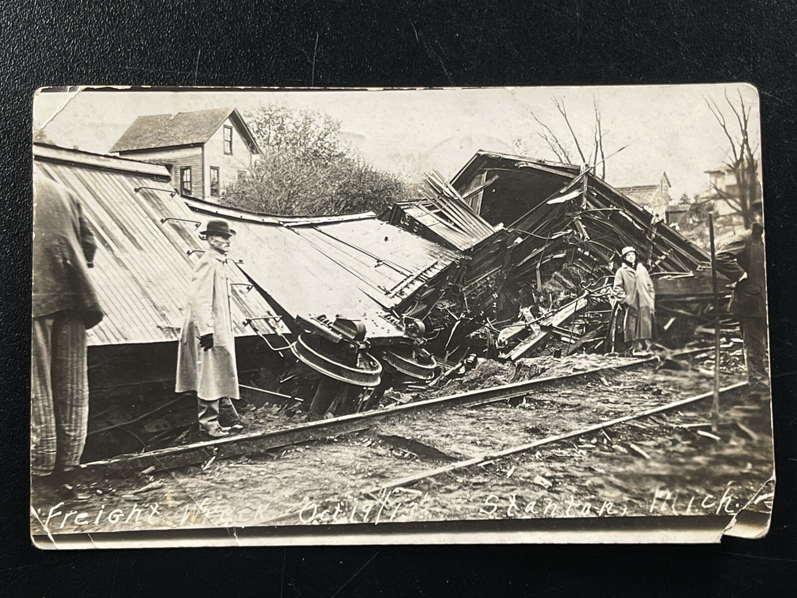 1913 Freight Wreck Disaster Train Stanton Michigan RPPC Postcard