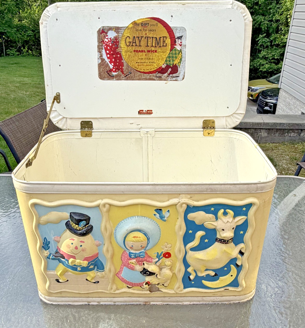 Vintage Gay Time Pearl Wick Toy Chest Nursery Rhyme Storage Box Humpty Dumpty 24 Vintage Gay Time Pearl Wick Toy Chest Nursery Rhyme Storage Box Humpty Dumpty 24