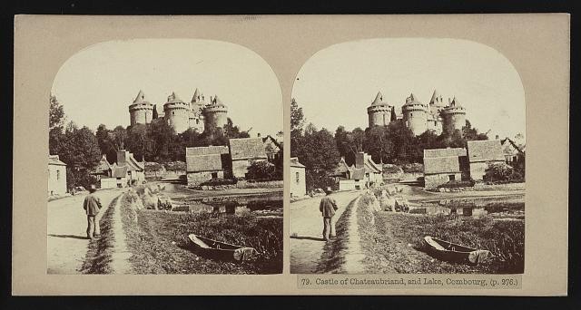 Photo:Combourg France Chateau de Chateaubriand Lake 1850s Stereoview