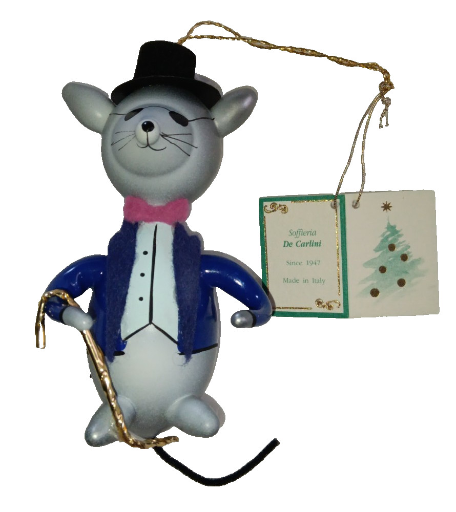 Vtg Italian De Carlini Hand Blown Art Glass Xmas Ornament Blind Mouse Mice w Tag Vtg Italian De Carlini Hand Blown Art Glass Xmas Ornament Blind Mouse Mice w Tag