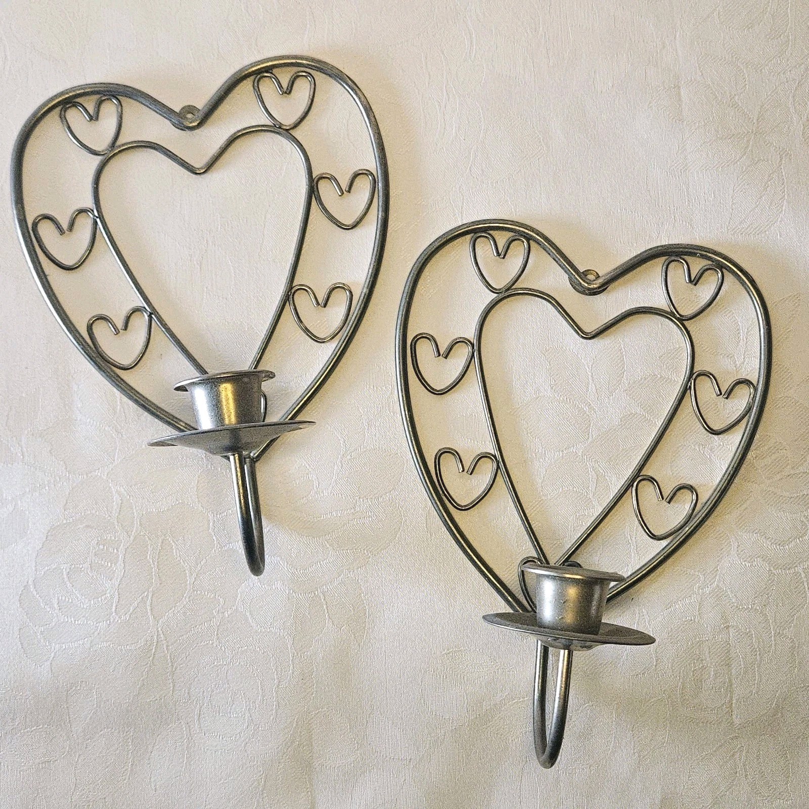 Brass Plated Metal Heart Candle Holder Wall Sconces VTG 8\ Brass Plated Metal Heart Candle Holder Wall Sconces VTG 8\