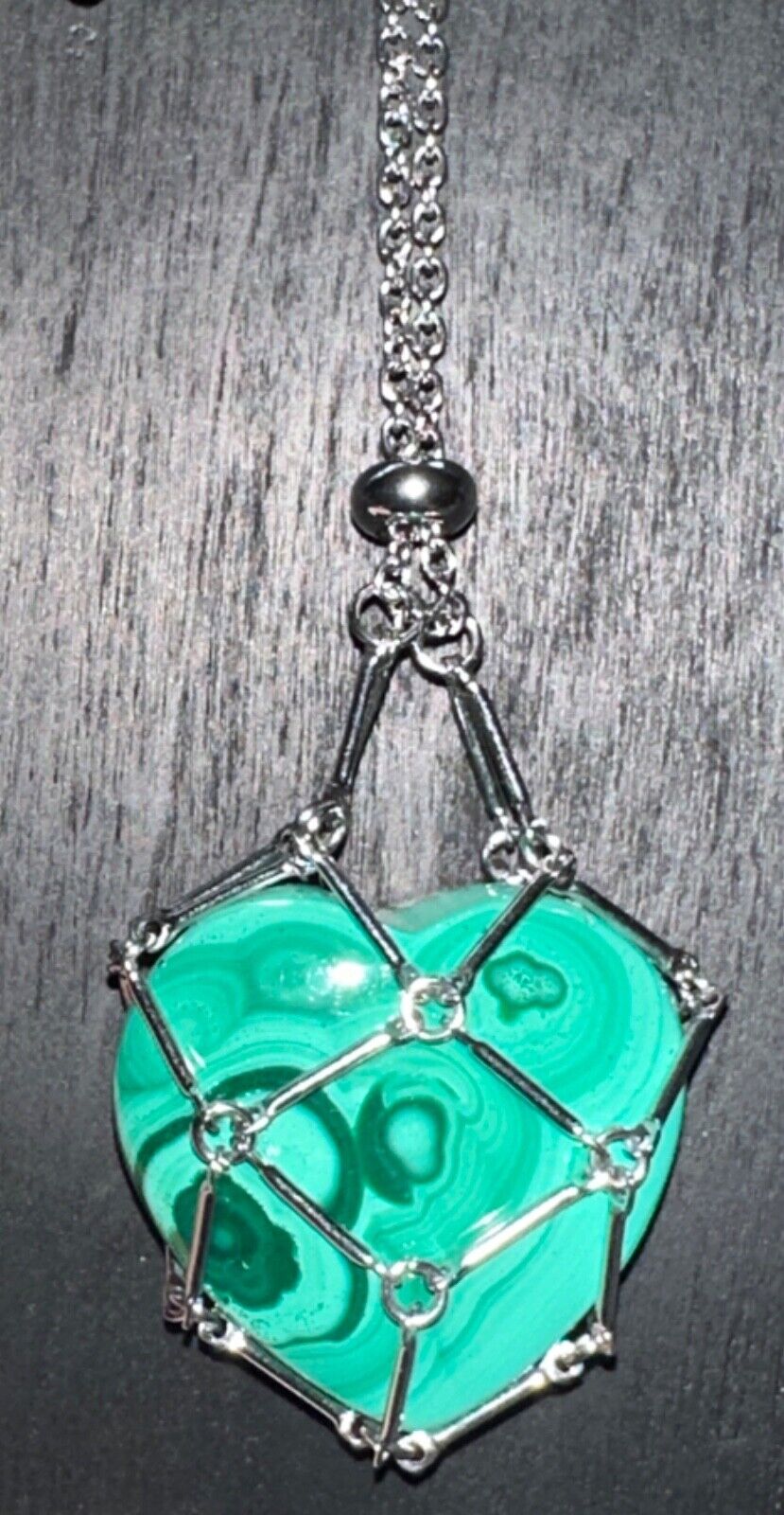 Malachite Heart Carving Cage Necklace,Quartz Crystal Jewelry,Metaphysical,Gem