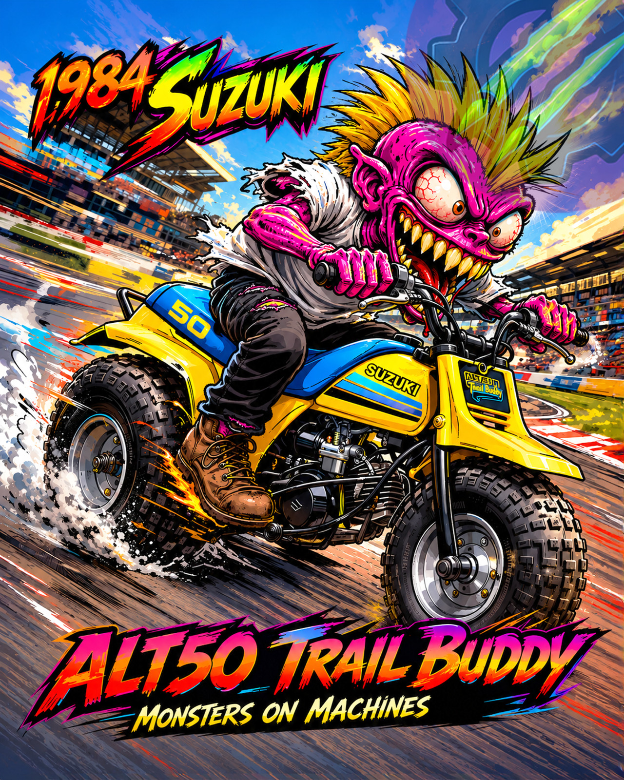 1984 Suzuki ALT50 Trail Buddy 3 Wheeler 10x8 Glossy Photo Print Monster Art