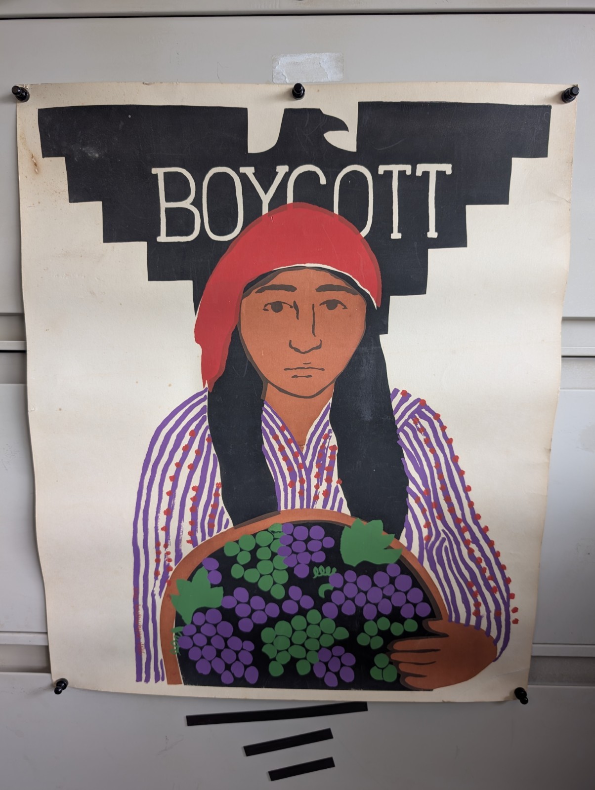 Vintage 1970s Nikki Schumann UFW Grape Boycott Silkscreen Poster Labor Movement