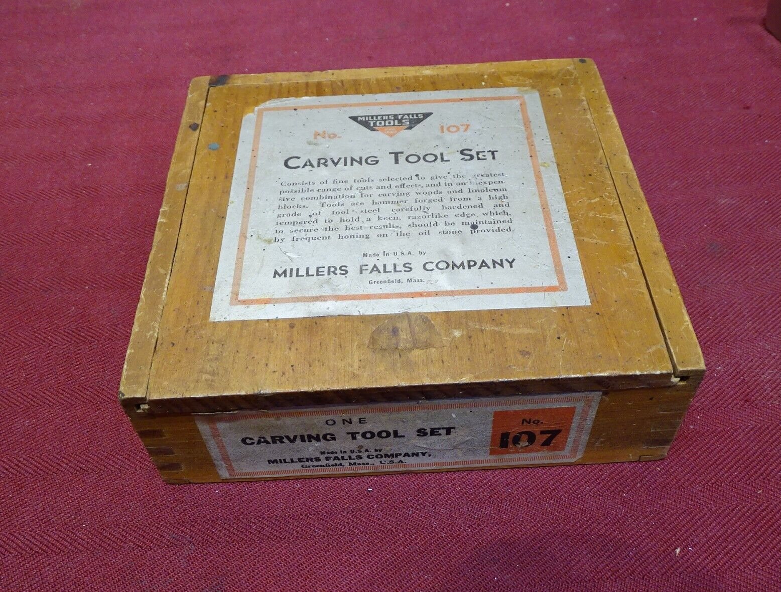 Vintage Millers Falls No 107 5 Piece Carving Chisel Set With Box and Labels