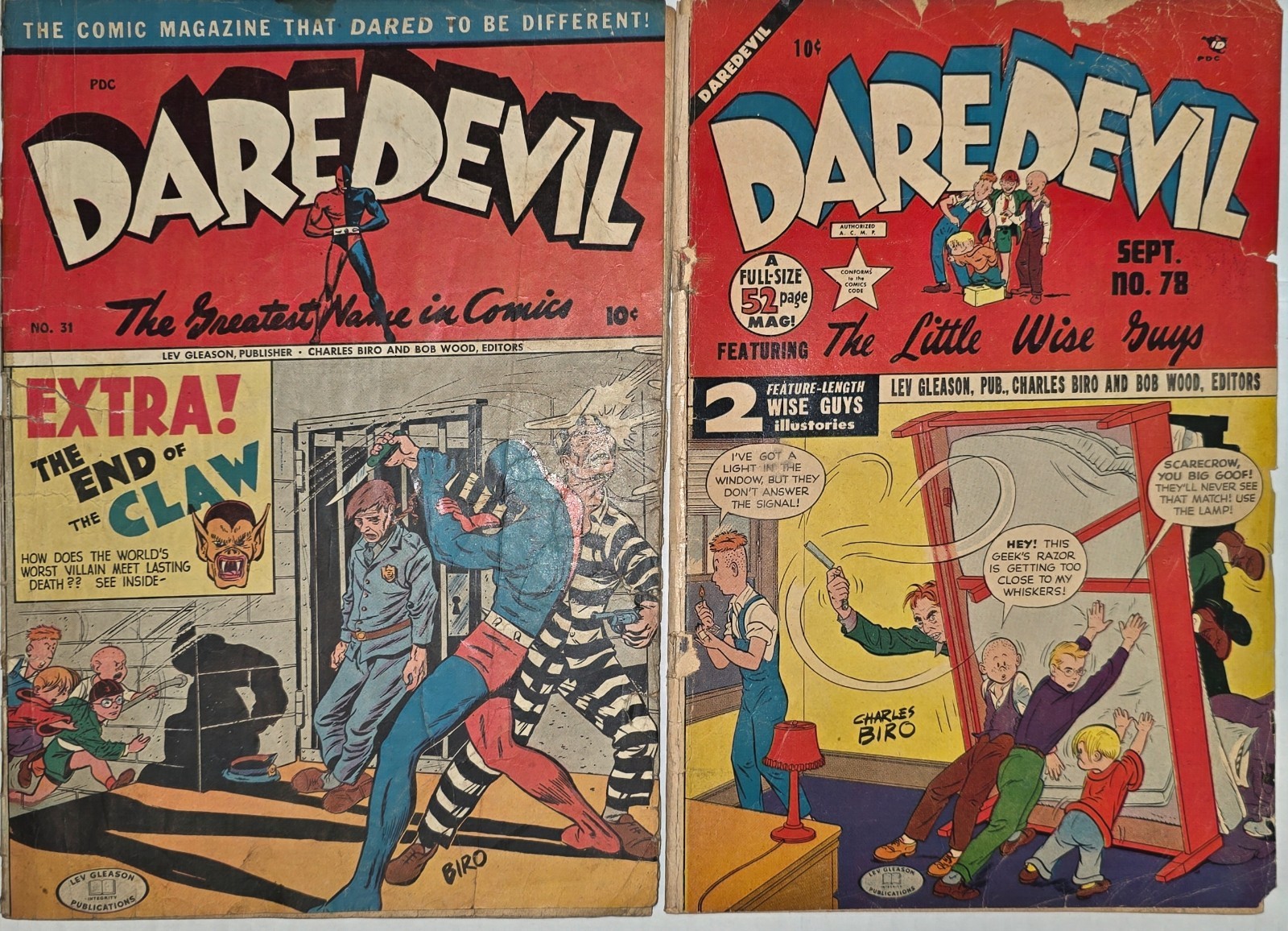 Daredevil Comics Lot (2) #31 & 78 G End Of The Claw 1941 Charles Biro Golden Age