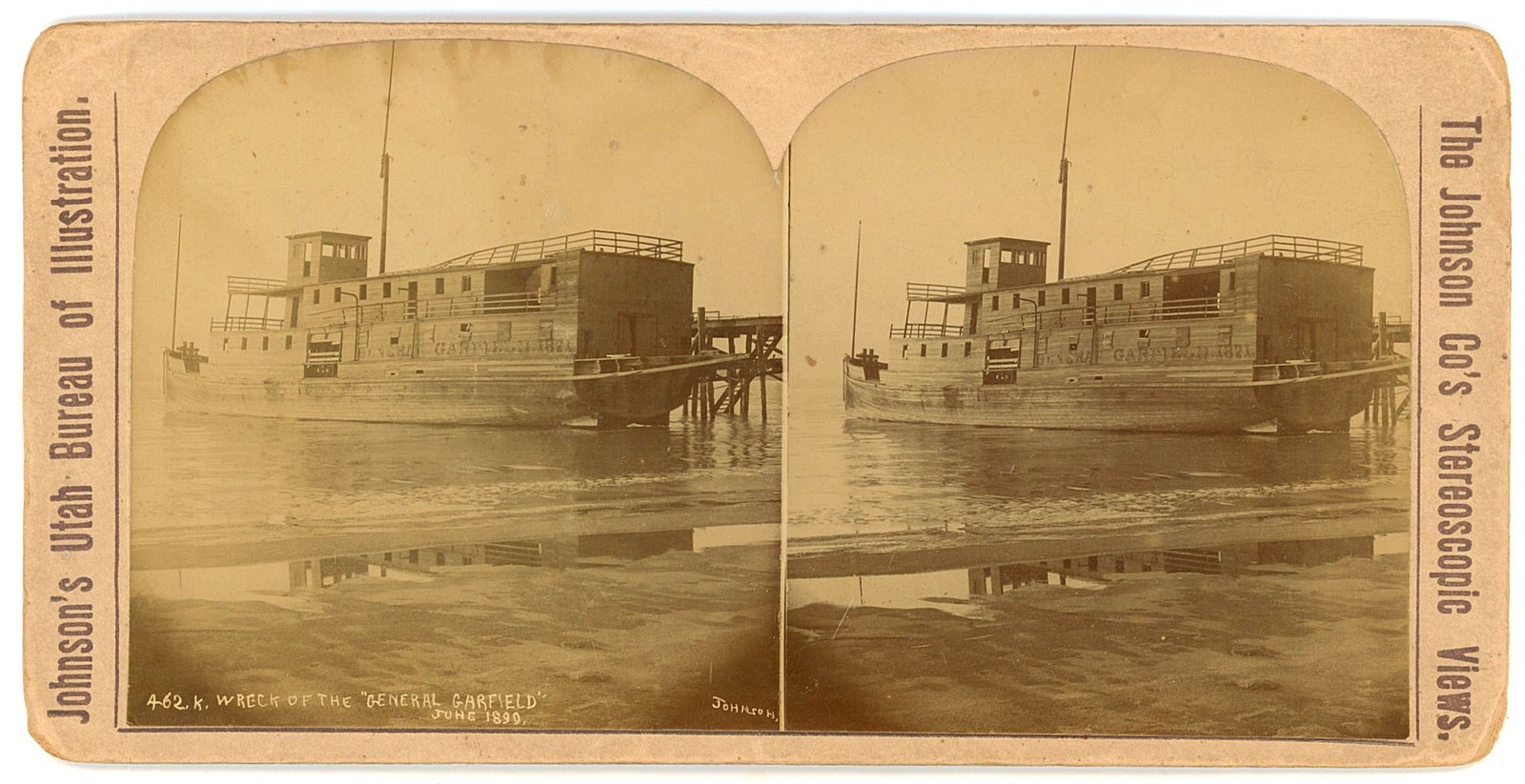 UTAH STEREOVIEW - Salt Lake - Wreck of Steamer Garfield - CE Johnson c1899