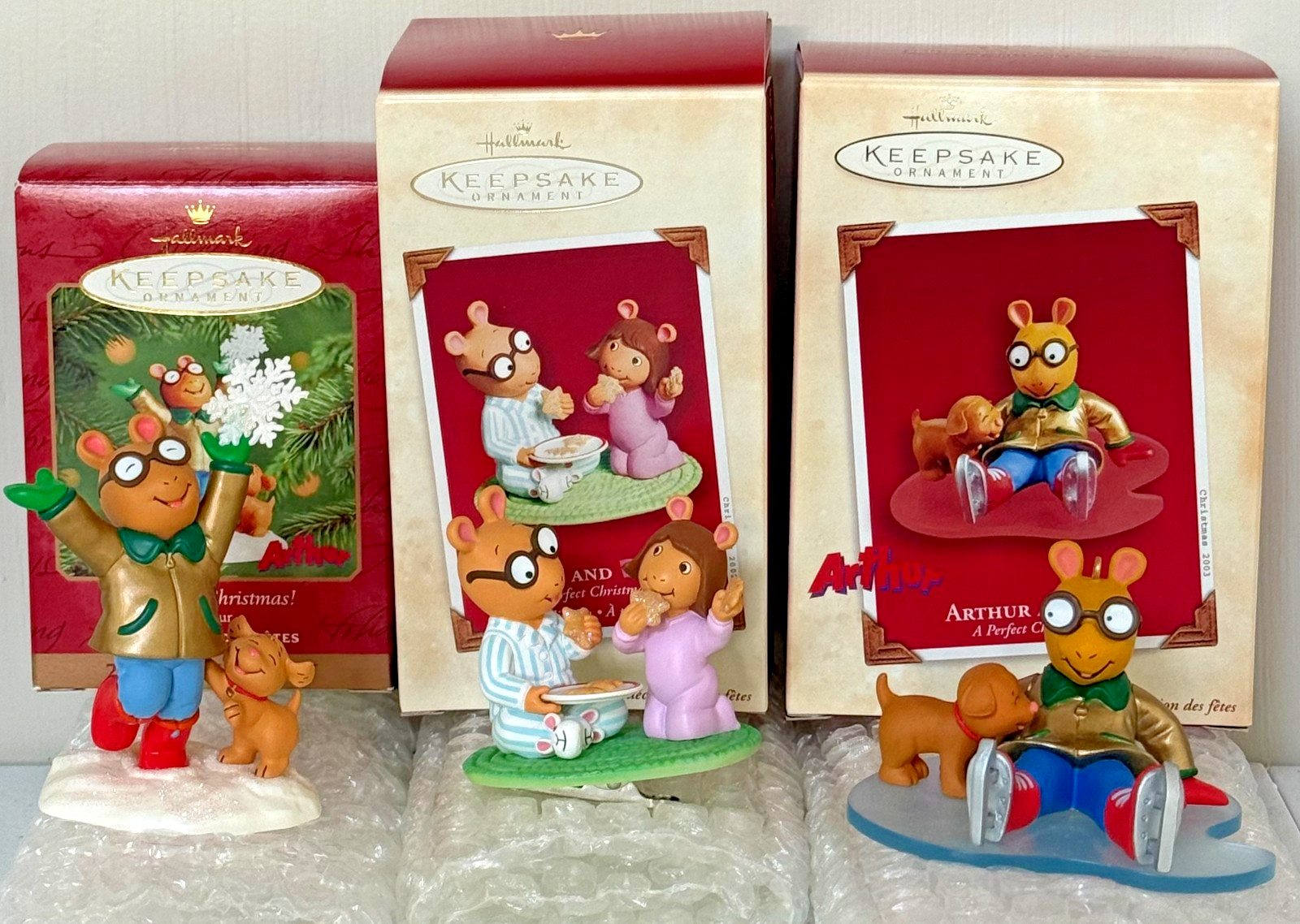 Hallmark ARTHUR: A PERFECT CHRISTMAS Set of 3 - 2001, 2002, 2003 - D.W. & Pal