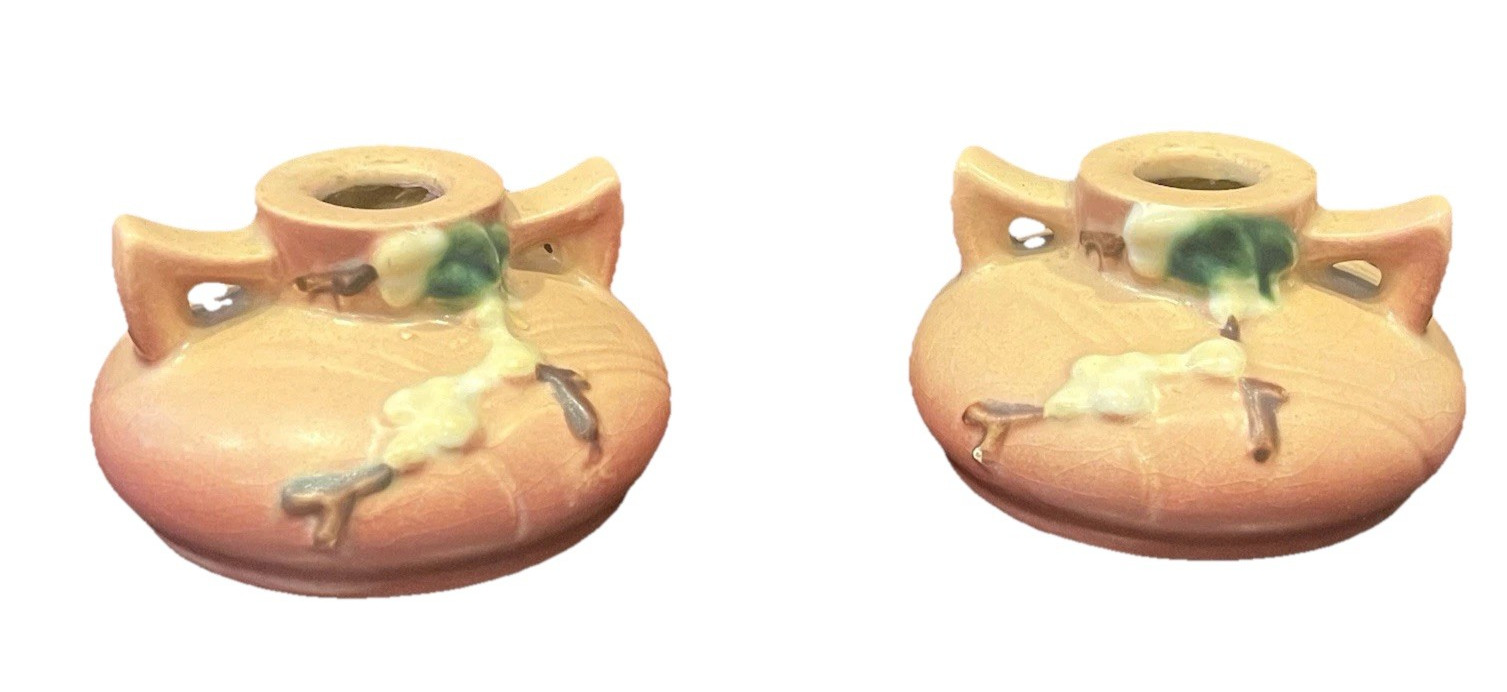 Vintage Roseville Snowberry Candle Holders Pair 1CS1 (EY Vintage Roseville Snowberry Candle Holders Pair 1CS1 (EY