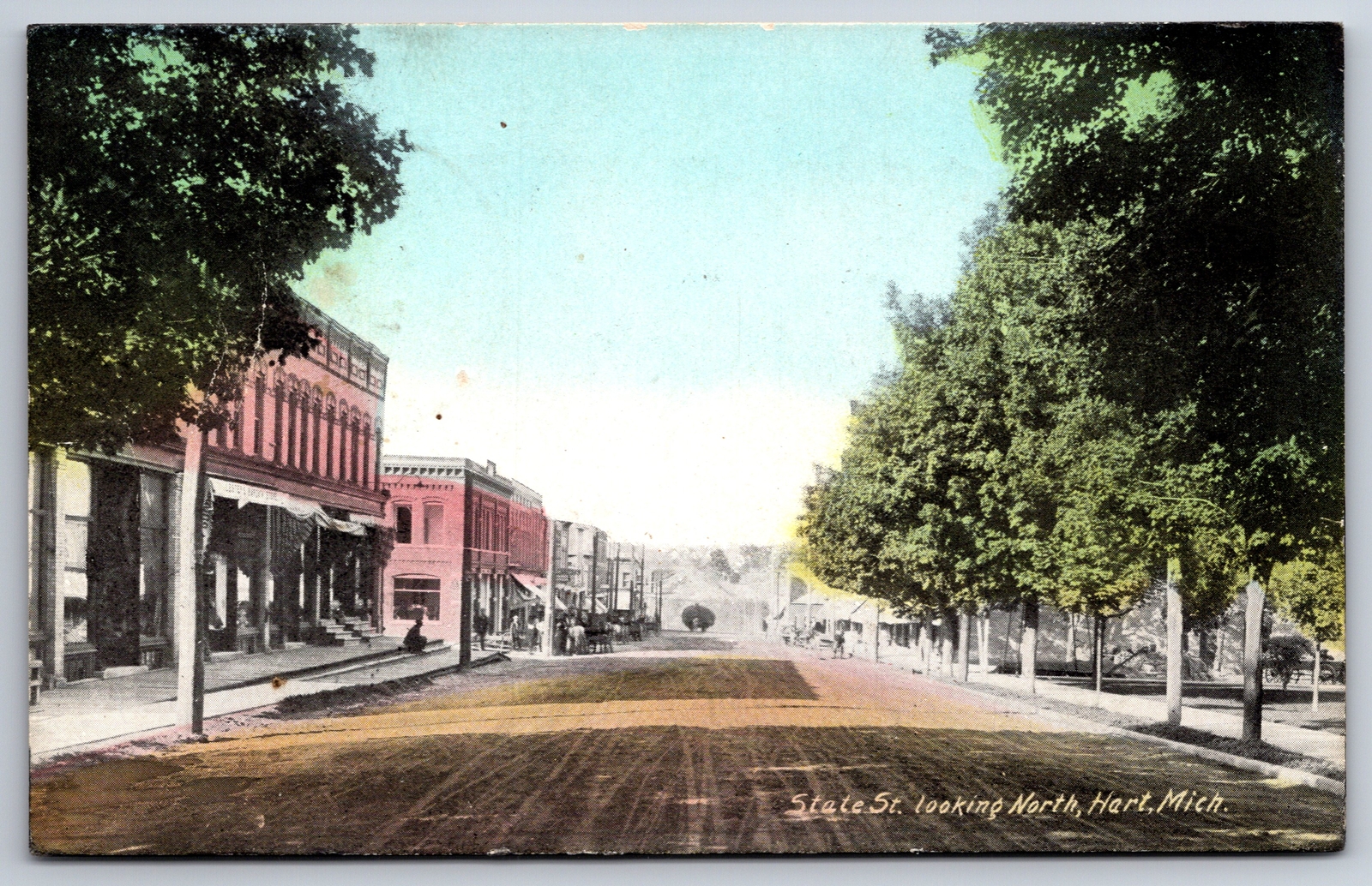 Hart Michigan~State Street Looks North Hay Wagon~Lester's Store~Park~1909 PC