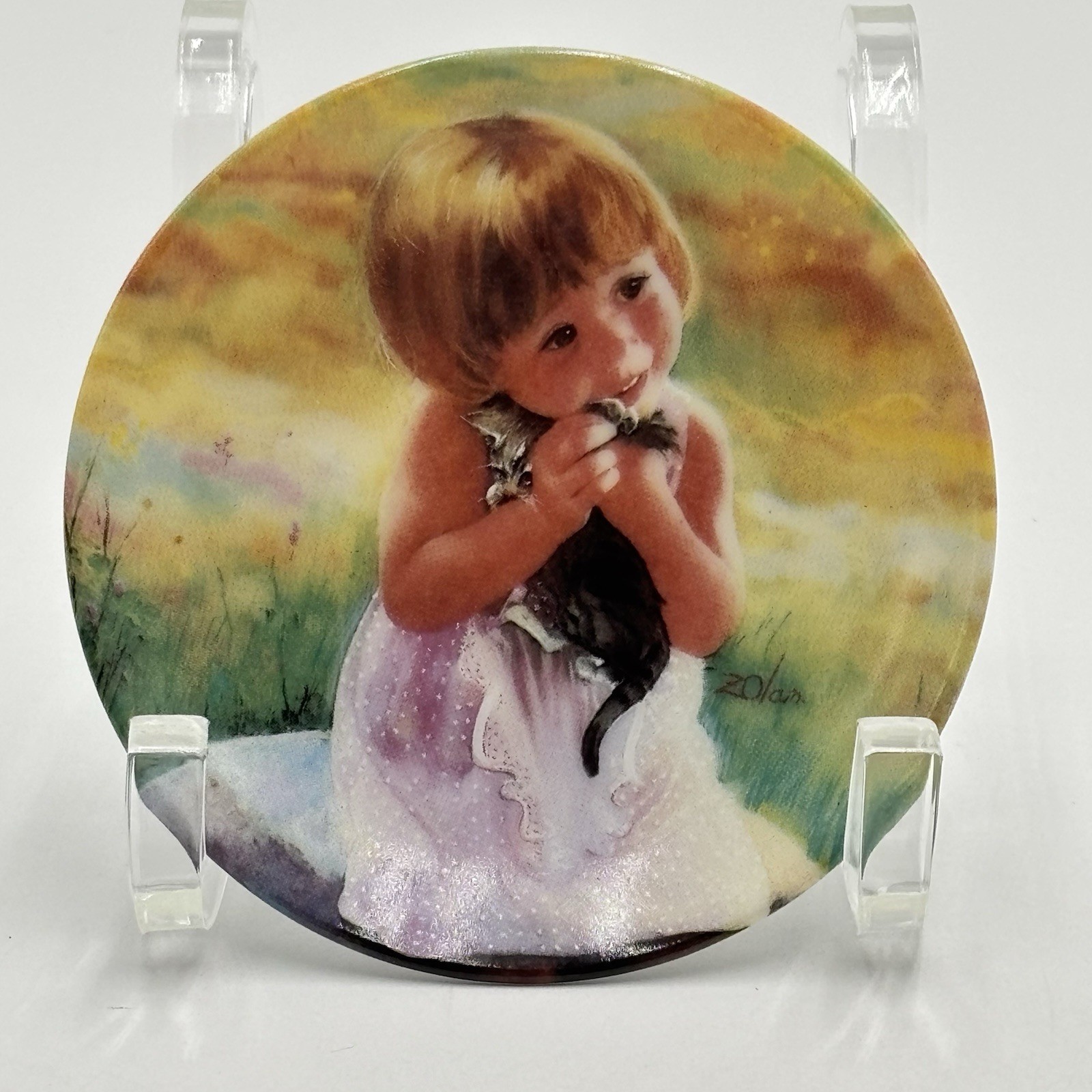 Vintage 1994 Donald Zolan “My Kitty” Miniature Plate Little Girl With Cat