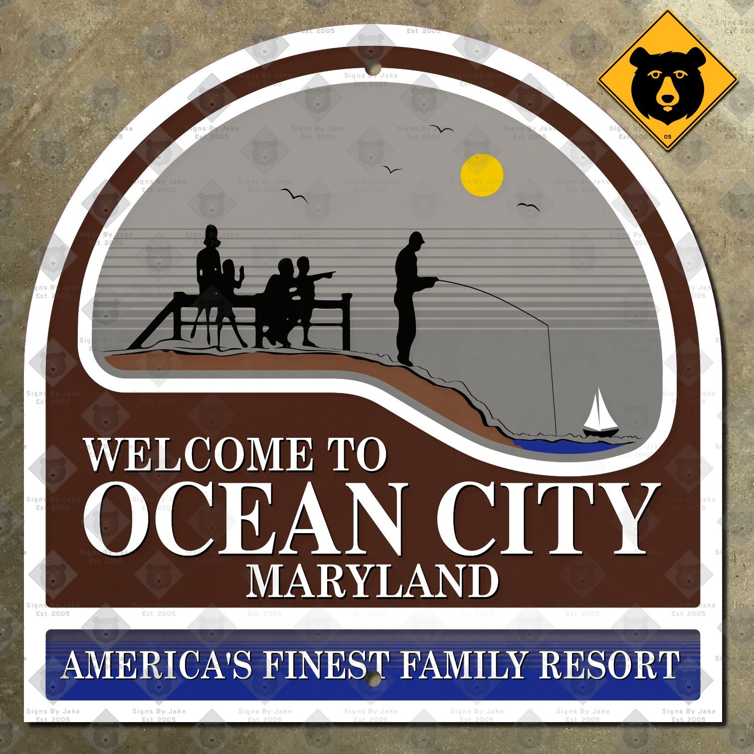 Welcome to Ocean City Maryland city limit boundary road street sign marker 12x12