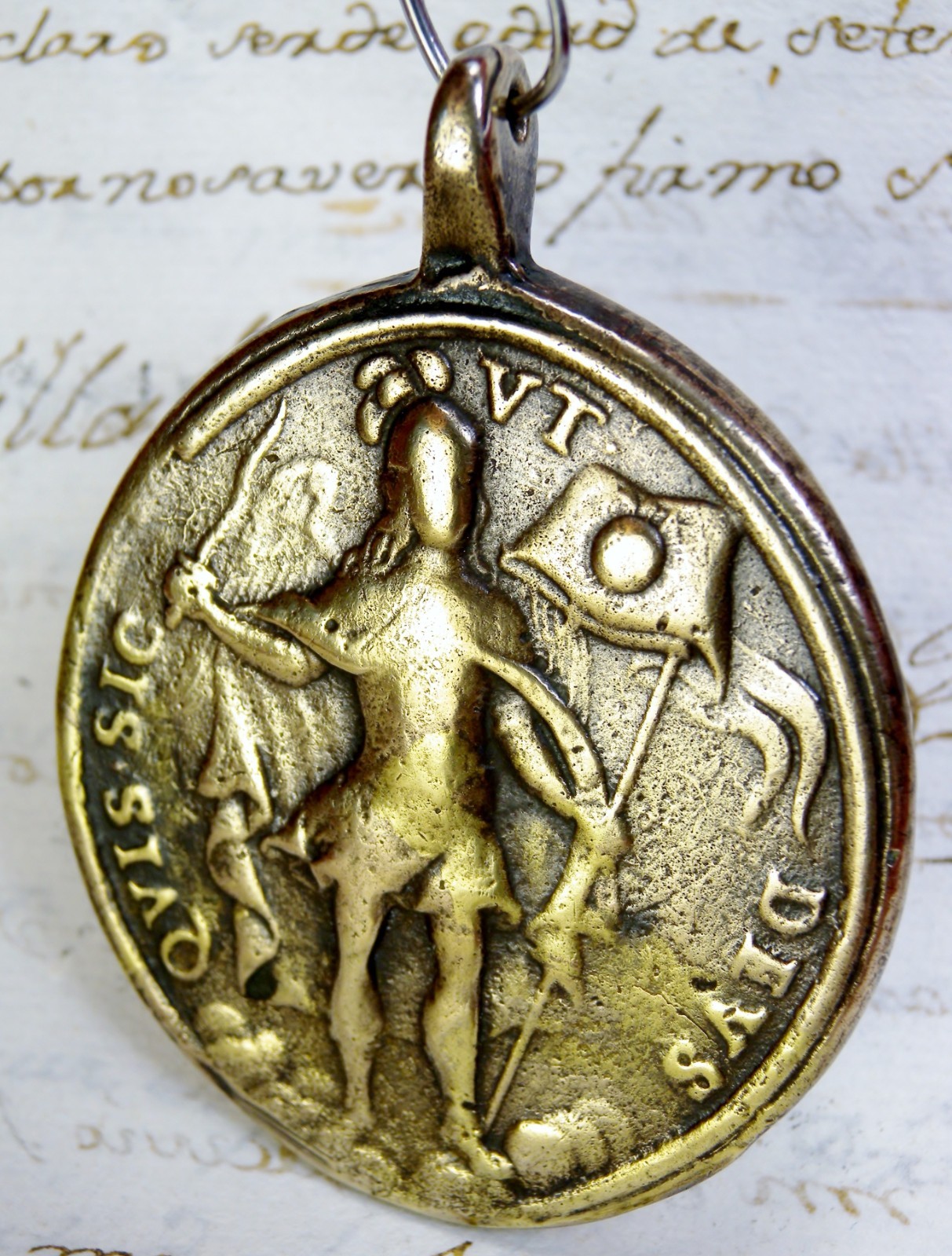 ANTIQUE 18TH CENTURY CATHOLIC HOLY TRINTY & ARCHANGEL ST. MICHAEL BRONZE MEDAL