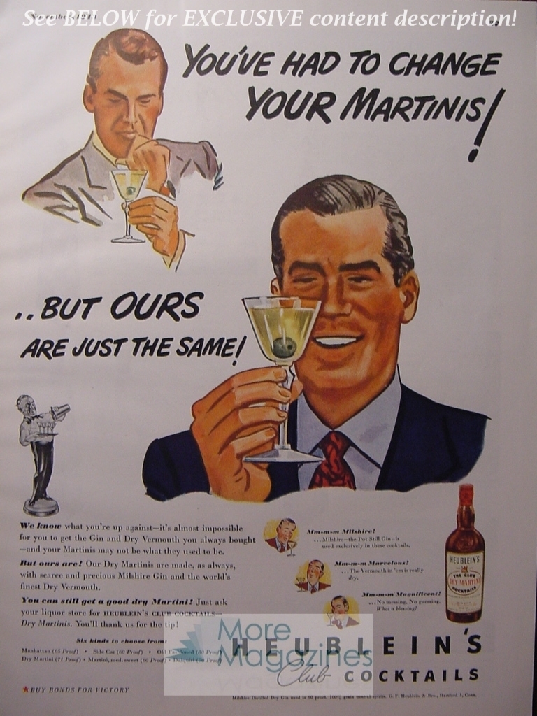 RARE 1943 Esquire Advertisement AD HEUBLEIN's Club COCKTAILS WWII Era