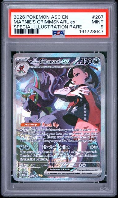 2026 POKEMON ASCENDED HEROES MARNIE\'S GRIMMSNARL EX #287 SIR ENGLISH PSA 9